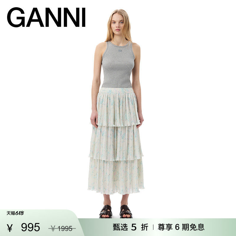 【甄选折扣】GANNI女装 豆腐碎花蛋糕裙休闲长裙半身裙 F9727795