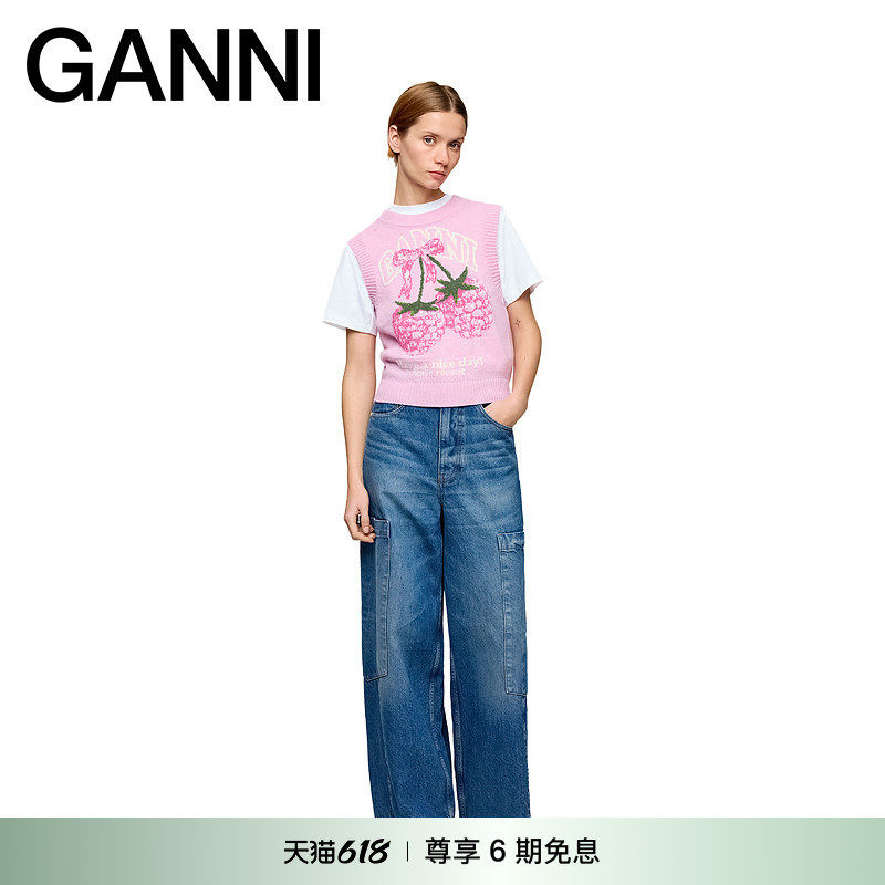 【春夏新款】GANNI女装 甜美树莓针织背心马甲毛衣 A1070278868