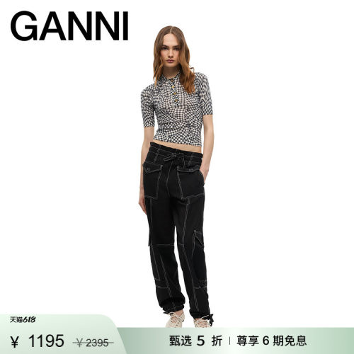 【惊喜首降】GANNI女装 经典格纹修身短款polo衫短袖上衣K2492099