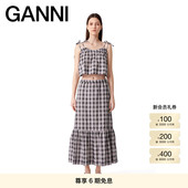 GANNI女装 新款 淡格纹泡泡纱吊带短上衣F9638428