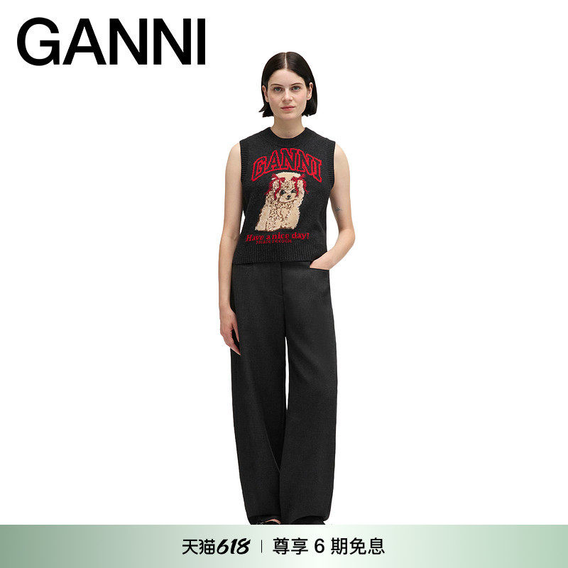 【限时优惠】GANNI女装 贵宾犬马甲背心无袖针织毛衣 A1070044052
