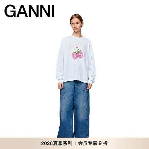 【新品会员9折】GANNI女装 秋款印花简约上衣长袖T恤 A1050141151