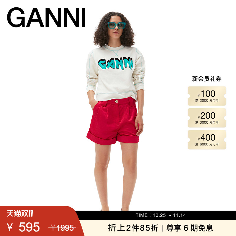 春夏圆领卫衣GANNI印花撞色缝线