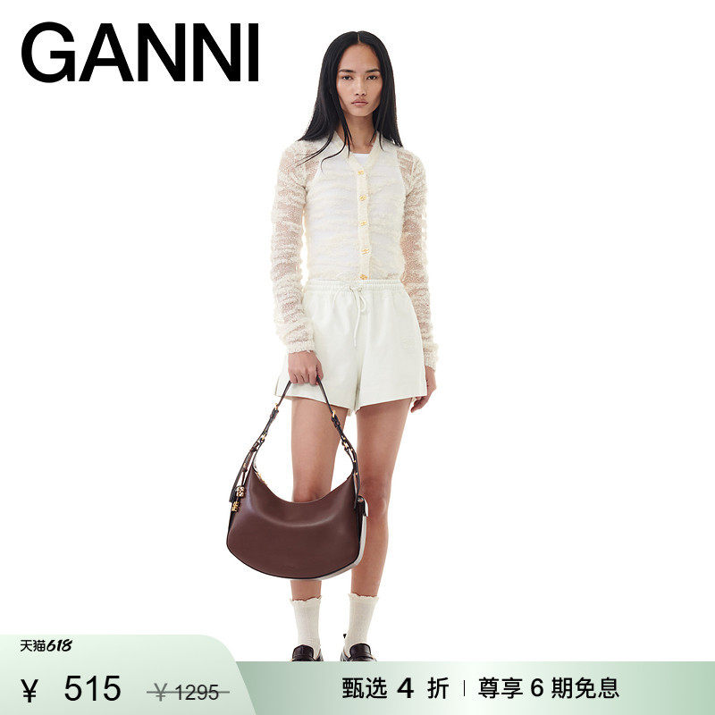 【甄选折扣】GANNI女装 白鹭色抽绳松紧腰短裤休闲裤 T3956135