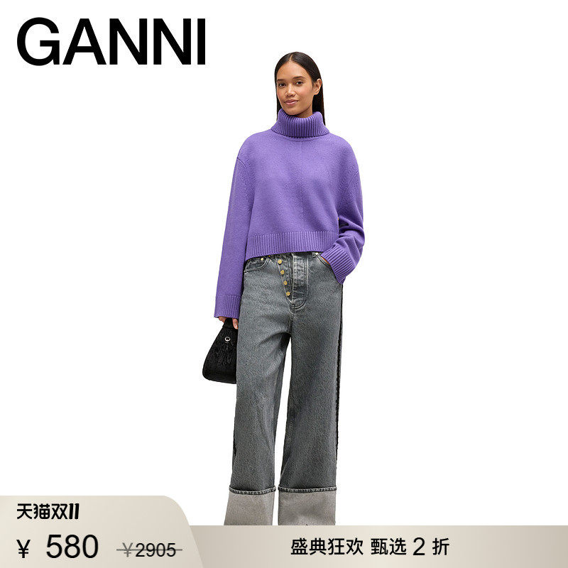 【甄选折扣】GANNI女装 绵羊毛纯色秋针织衫高领毛衣 A1070075ZZJ