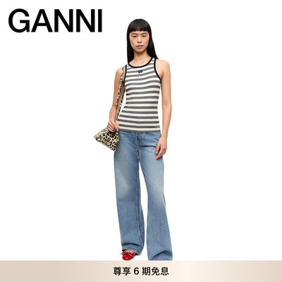 GANNI女装 海军蓝条纹百搭修身舒适吊带休闲风内搭背心 T4144683