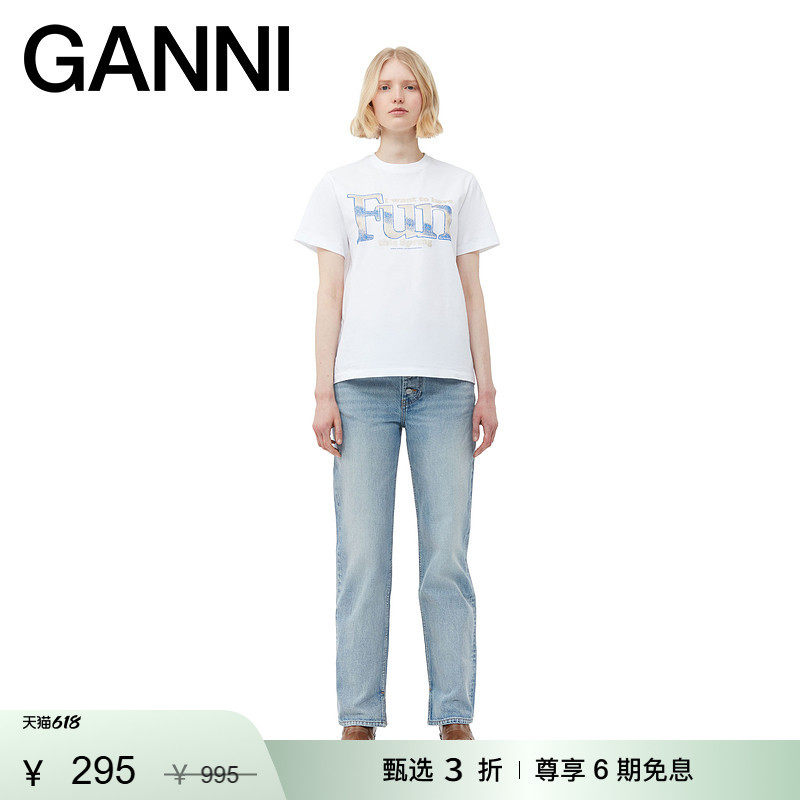 GANNI女装 Fun图案印花白色圆领短袖T恤衫 T3671151
