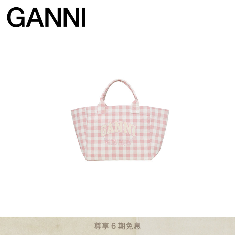 GANNI女包 大号粉色清新格纹托特包手提包 A6894038