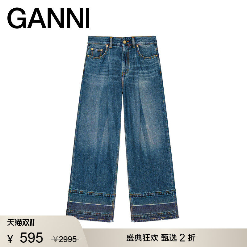 【甄选折扣】GANNI女装 复古高腰宽松款早秋直筒牛仔裤 J1806567