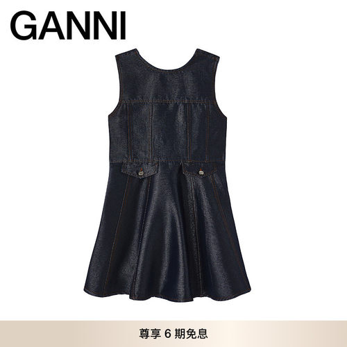 GANNI女装 无袖休闲法式裙子气质牛仔优雅背心连衣裙 A1030166077