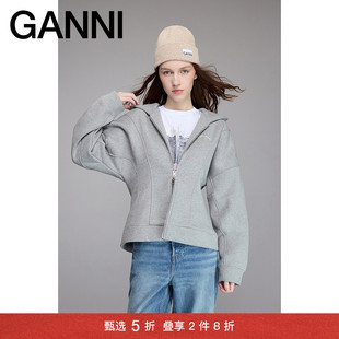 运动卫衣 灰色抓绒拉链连帽衫 甄选折扣 T3998921 GANNI女装