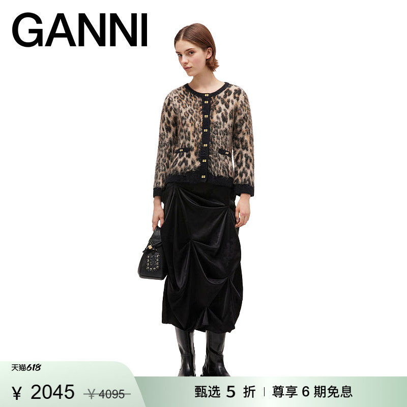 【惊喜首降】GANNI女装 复古豹纹V领短款针织衫长袖毛衣 K2668943