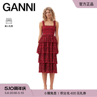 红色碎花吊带蛋糕裙长裙连衣裙 ganni女装 春夏新款 F9448474