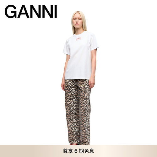 GANNI女装 纯棉休闲简约亮白色上衣夏季宽松印花短袖T恤 T4157151