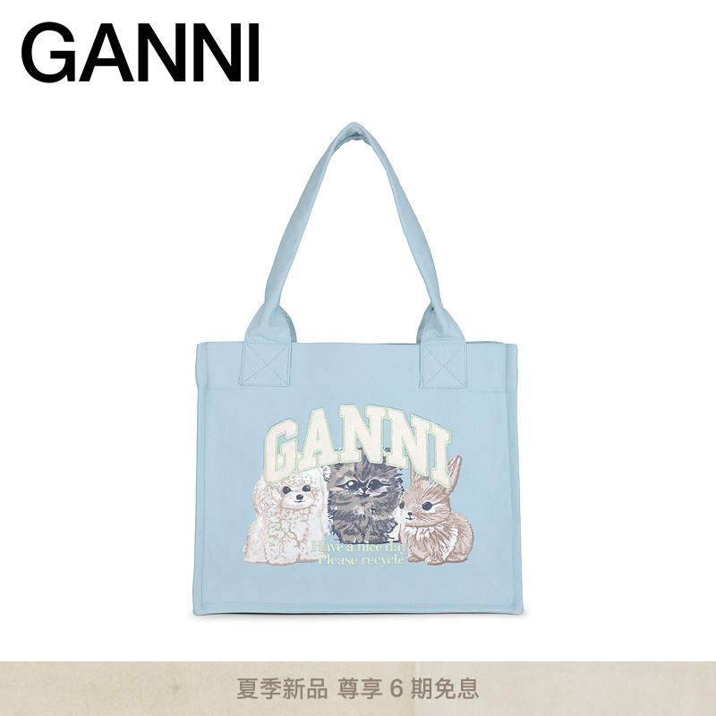 【夏季新品】GANNI女包 天蓝色趣味印花托特包便携手提包A7170326