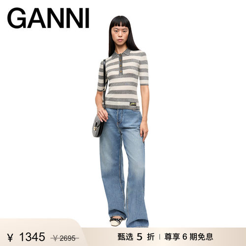 【惊喜首降】GANNI女装 条纹修身休闲polo衫夏季短袖T恤 K2482135