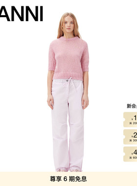 【明星同款】GANNI女装 淡紫色棉质休闲裤松紧腰长裤 F9358428