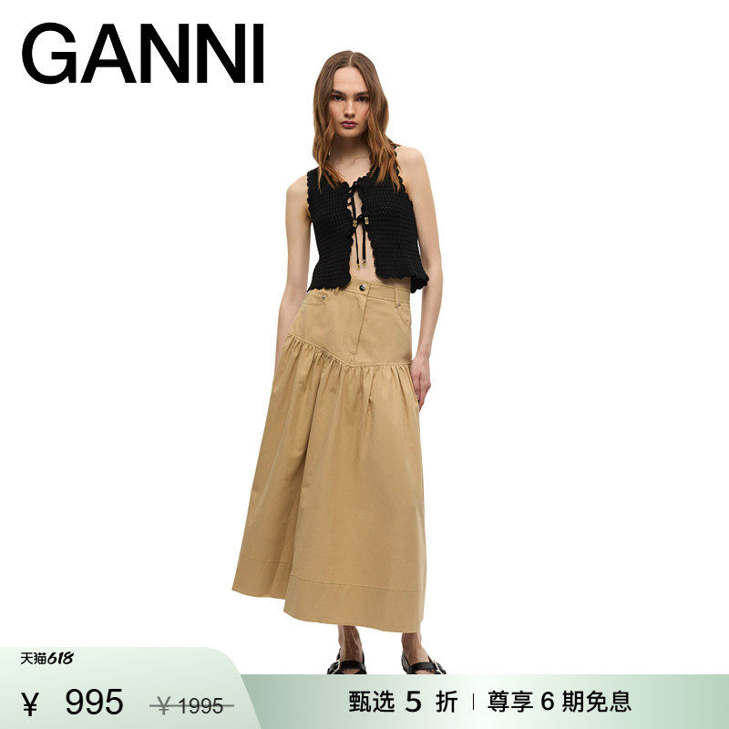 【惊喜首降】GANNI女装 黑色V领系带镂空背心针织马甲K2541099
