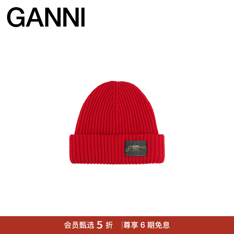 【会员抢先购】GANNI女士 赛车红保暖毛线帽针织帽 A6833474
