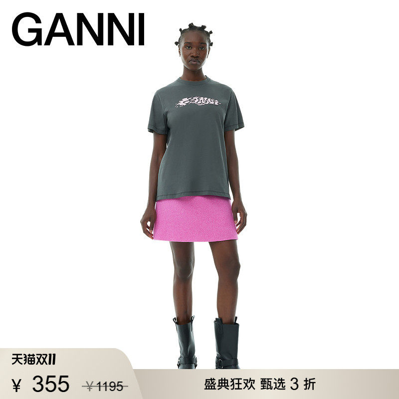 【甄选折扣】GANNI女装 纯棉夏季印花圆领直筒型短袖T恤 T3888490