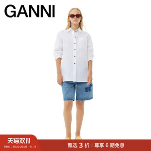 上衣 GANNI亮白色休闲排扣棉质翻领衬衫 F9000151 价同双11