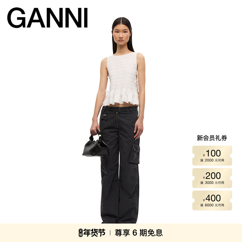 GANNI女装 时尚简约侧边绑带无袖短款上衣 W0886151,女装/女士精品,衬衫,淘宝优惠券,粉丝福利购,淘宝优惠卷