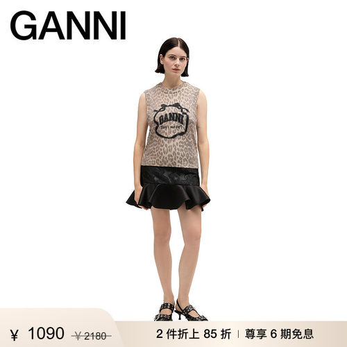 【折上2件85折】GANNI女装 豹纹蝴蝶结LOGO针织背心 A1070044943