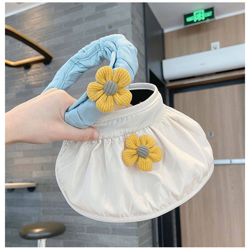 贝壳帽无顶遮阳帽夏季帽子空顶帽小花太阳帽女童大帽檐透气百搭