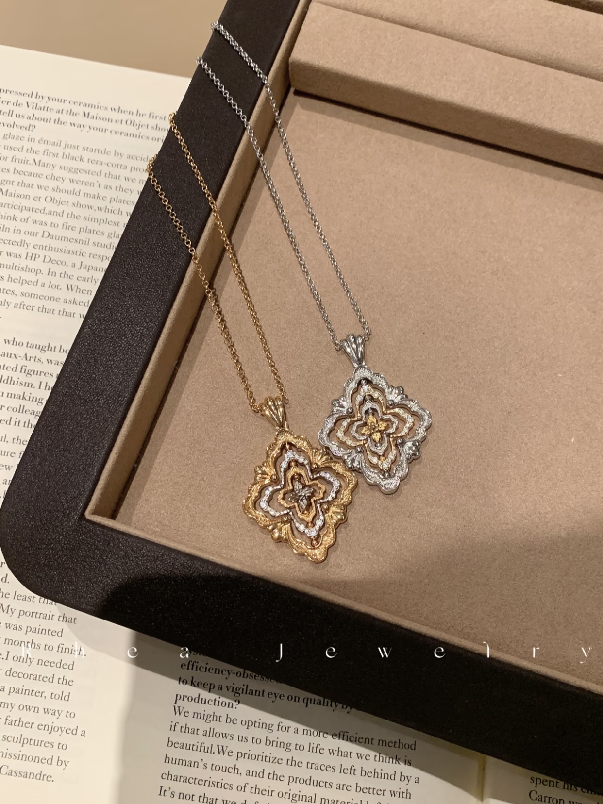 布契同款中古宫廷风Opera歌剧院旋转镂空双色金工艺菱形项链大号