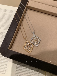 布契同款中古宫廷风Opera歌剧院旋转镂空双色金工艺菱形项链大号
