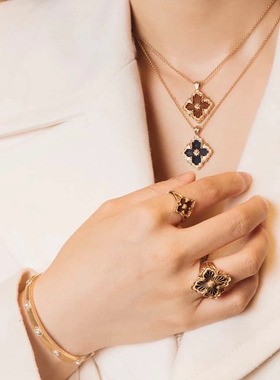 意大利拉丝工艺绿色四叶草项链女 欧美复古宫廷风白贝母秋冬吊坠