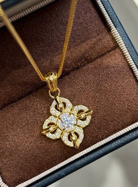 S925纯银宫廷复古雕花镶钻十字金刚杵项链女款高级感秋冬毛衣链