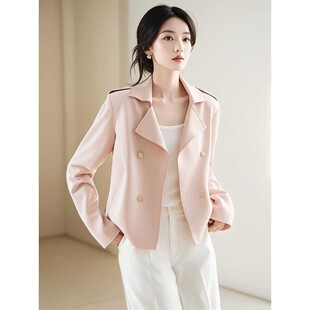 2026早春新款今年流行爆款韩系独特漂亮小个子粉色短款风衣外套女