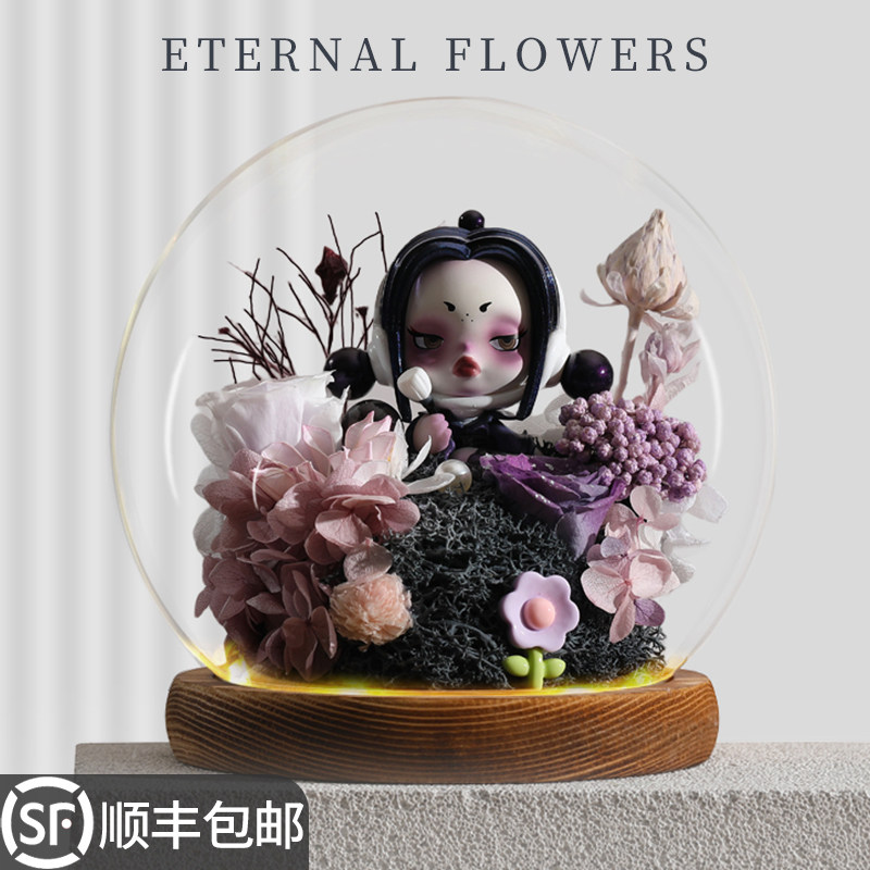 POPMART泡泡玛特 SKULLPANDA亚当斯一家周边永生花礼盒节日礼物