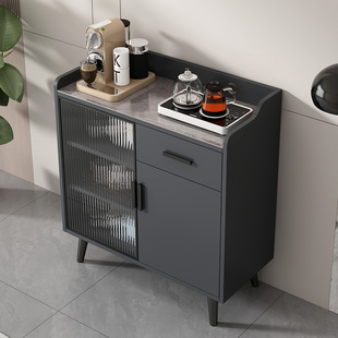 实木餐边柜靠墙一体储物柜玻璃门岩板厨房橱柜现代简约客厅茶水柜