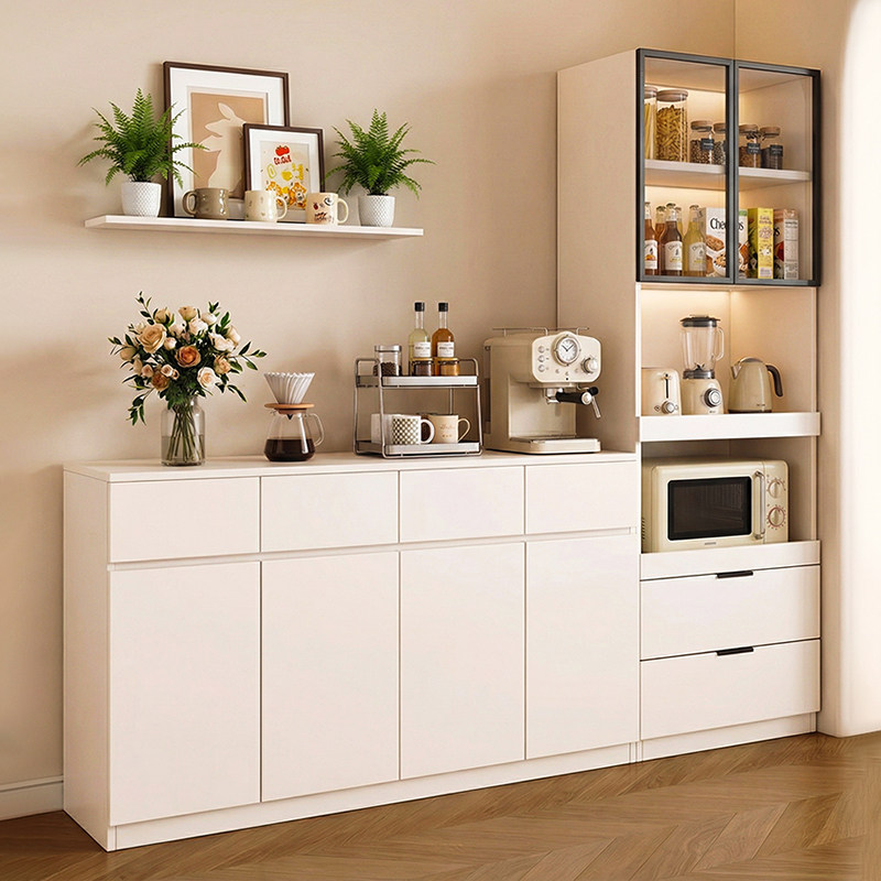 实木餐边柜靠墙一体高低组合柜子