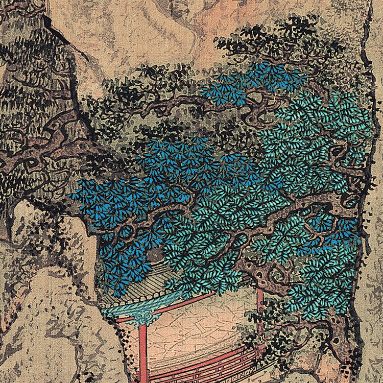 袁江阿房宫图卷亭台楼阁界画高清国画山水临摹彩色微喷画稿丝绢i.