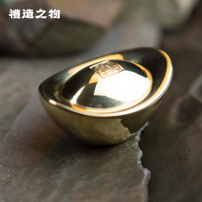 手工打磨纯铜黄铜金元宝实心手把件玄关桌面摆件礼品送长辈送朋友