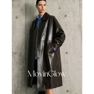 皮衣 翻领扣袢长款 MovinGlow｜时髦录客 高奢绵羊头层皮植鞣油蜡