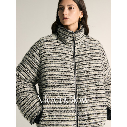 MovinGlow｜香雾山茶 初剪羊毛提花编织软呢 90白鹅绒香风羽绒服