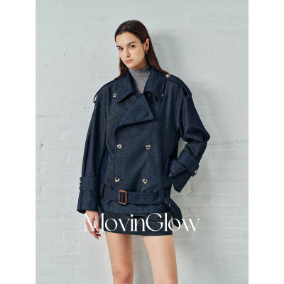 MovinGlow｜丹宁意调 复古色织棉柔仿牛仔 原牛质感短款风衣夹克