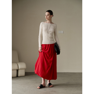 MovinGlow|费里斯周末 奢牌100黄金羊毛 露背一字带船领修身打底