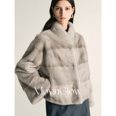 MovinGlow｜伦敦雪季 Saga Lumi超皇冠级天鹅绒水貂 横排立领外套