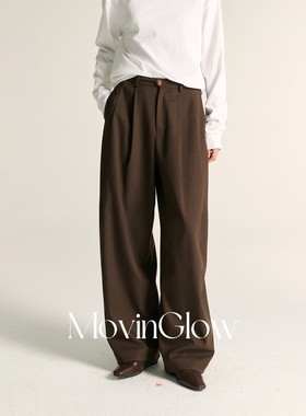 MovinGlow｜熔岩生巧 高支天丝羊毛 V型腰头双褶裥垂坠感阔腿西裤