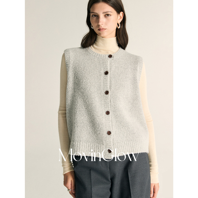 MovinGlow｜挪威雾灰 轻柔羊毛粗针圈圈肌理 宽松落肩无袖马甲