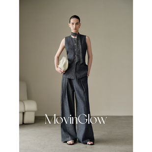 MovinGlow｜马赛海港 奢柔清爽亚麻 率性老钱系带牛仔马甲阔腿裤