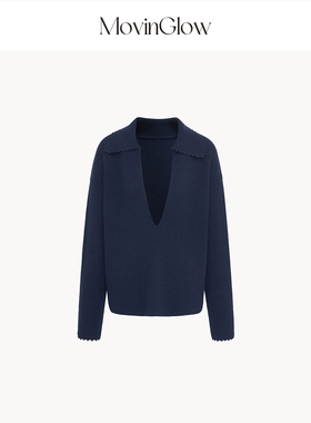 MovinGlow｜慢调生活 羊绒羊毛黄金配比 大翻V领波浪边宽松毛衣