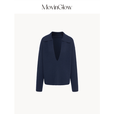 MovinGlow｜慢调生活 羊绒羊毛黄金配比 大翻V领波浪边宽松毛衣