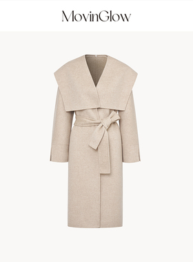 MovinGlow｜静奢剧场 羊绒羊毛黄金配比 大披肩领腰带H型长大衣