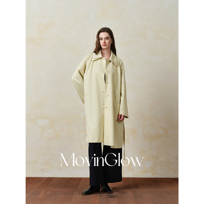 MovinGlow｜伦勃朗大道 垂顺亲肤风衣料 双翻领H型腰带中长外套